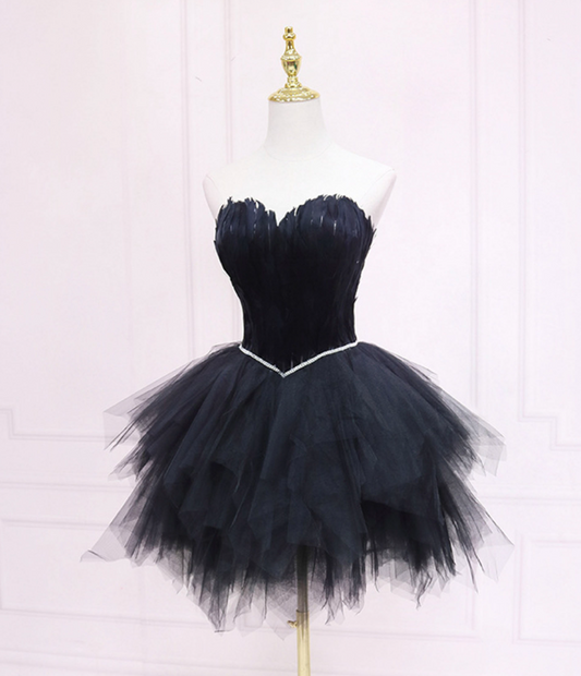 Elegant Black Homecoming Dress ,Tulle Irregular Hem Corset Short Prom Dress RS1687