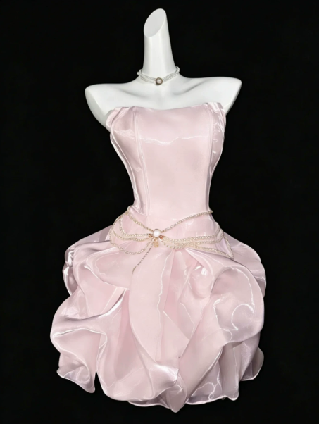 Dreamy Satin Puffy Women's Homecoming Dress Blush Pink Corset Short Prom Dress Birthday Dress RS2745