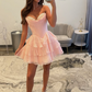 Minimalist Blue/Pink A-Line Strapless Corset Mini Summer Dress Homecoming Dress RS441