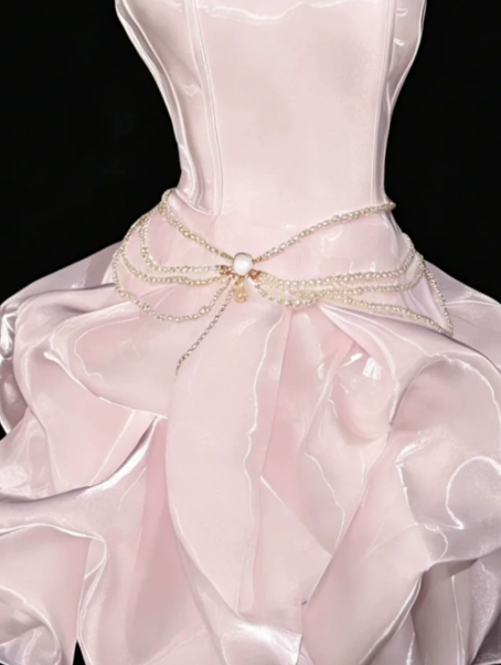 Dreamy Satin Puffy Women's Homecoming Dress Blush Pink Corset Short Prom Dress Birthday Dress RS2745