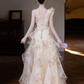 Elegant Ivory Floral A-Line One-shoulder Corset Maxi Evening Dress RS571