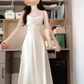 French high-end V-neck satin suspender dress gentle temperament celebrity waist banquet dress summer R0424