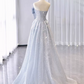 Elegant Lavender Glitter A-Line Strapless Corset Maxi Evening Dress RS573