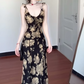 Retro floral suspender dress gentle temperament waist slim hip skirt R0649