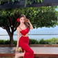 Beach Outfit Red Hip-hugging Skirt Two-piece Set Atmosphere Holiday Beach Skirt R1613
