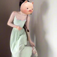Women's mint green suspender dress holiday style waist backless temperament long dress R0465