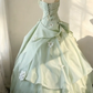 French Chic Soft Green Ball Gown Strapless Applique Corset Maxi Evening Dress Prom Dress RS590