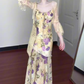 Suspender floral dress beautiful small skirt gentle temperament waist fishtail skirt R0664