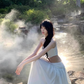 French high-end cool feeling white off-shoulder waist dress seaside holiday super fairy long dress R0208