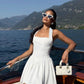 White halter neck slim A-line homecoming dress R2455