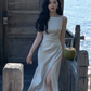 Strapless Dress Women Elegant Summer Fashion Evening Party Vintage Midi Satin Dresses       S5412