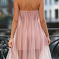 Cute Blush Pink Ruffled Strapless Tulle Corset Maxi Birthday Dress Prom Dress RS593