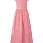 2025 Summer New Red Plaid Square Neck French Short Sleeve High Waist Long Dress R0943