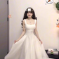 White suspender dress gentle temperament high-end dress waist A-line princess dress R0458