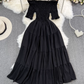 Gentle style, super fairy, one shoulder, off-shoulder, waist, slim, A-line dress, seaside holiday, long skirt R0372
