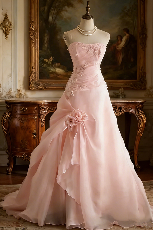 White strapless, fitted A-line long ball gown/bridal dress R6730