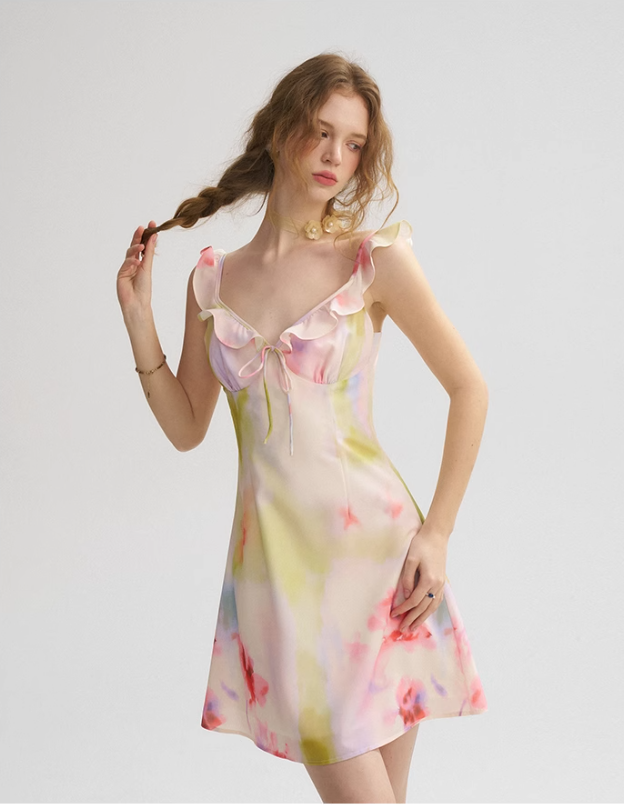 Ruffled suspender dress holiday short skirt French fairy short skirt R2699