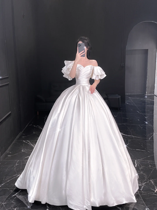 White satin slim waist tutu skirt bridal gown R6009