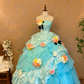 Light Blue Strapless Waist-Cinched Puff Embellished Skirt Ball Gown & Bridal Gown R7403