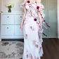 Retro floral one-shoulder dress with gentle temperament and slim waist and hip skirt R0645