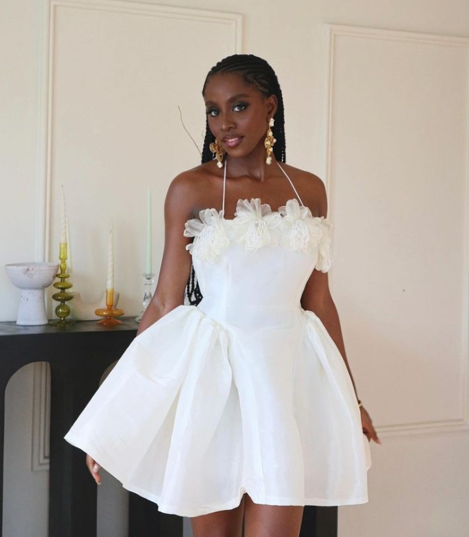 White halter neckline three-dimensional flower sexy slim A-line princess dress homecoming dress R2445