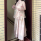 Pink buttoned mesh halter neck dress gentle temperament loose A-line long skirt R0751