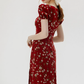 French floral dress red dress summer petite red dress long skirt female high-end wear R3492