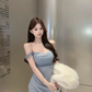 Pure desire hot girl mesh splicing tube top dress 2025 irregular hip skirt R1317