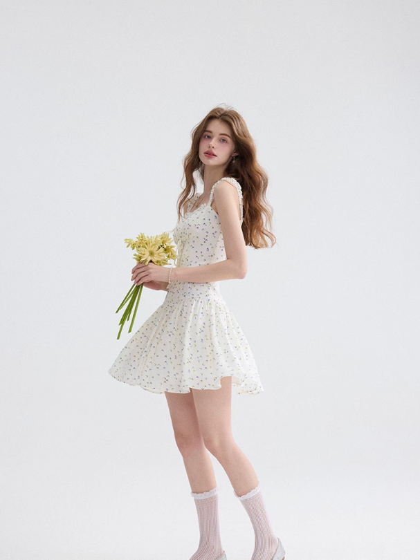 French floral suspender skirt pastoral style dress short skirt holiday style skirt R2756