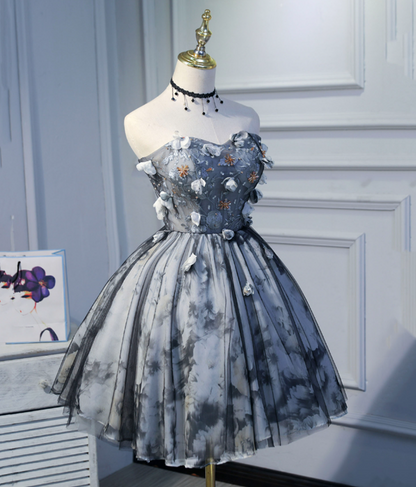 Sliver Pretty Homecoming Dress ,Silky Satin 3D Floral Corset Short Prom Dress RS1688