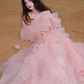 Dreamy Tulle Tiered Prom Gown Pink Women's Maxi Evening Dress Birthday Dress RS2786