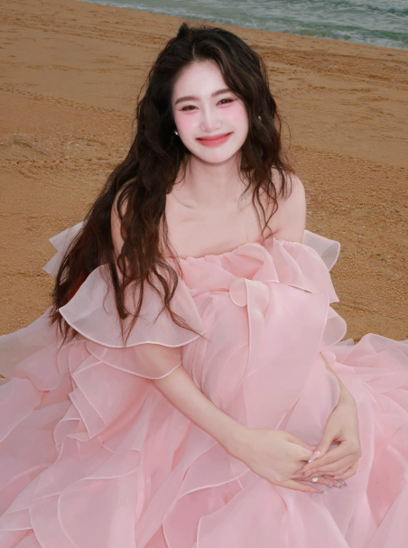 Dreamy Tulle Tiered Prom Gown Pink Women's Maxi Evening Dress Birthday Dress RS2786