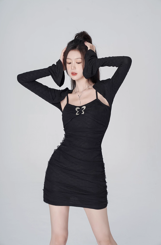 Pure desire style sexy hot girl dress suit black suspenders hip skirt women R4182