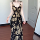 Retro floral suspender dress gentle temperament waist slim hip skirt R0649