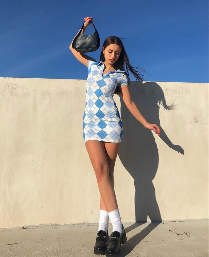 Blue checkered waist hip skirt homecoming dress R3296