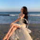 French style white suspenders beautiful small skirt seaside holiday dress fairy skirt R1605