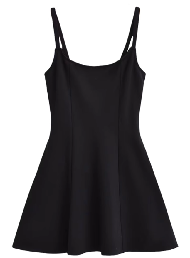 2025 summer new black high-end Hepburn style waist temperament suspender dress R0904