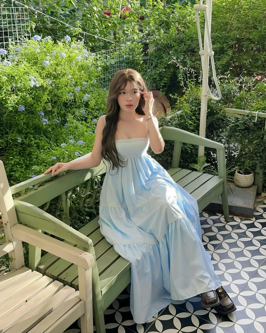 Silky Satin Flowy Women's Prom Gown Pale Blue Corset Maxi Evening Dress Birthday Dress — Fall Outfit 2026 New RS3214