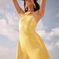 Yellow halter neck slim waist slim fit sexy short skirt homecoming dress R3722