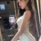 Sexy hot girl bow tube top dress 2025 pure desire waist ruffled hip skirt R1305