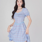 Plaid dress puff sleeves high waist short skirt new style high-end square neck A-line skirt R4496