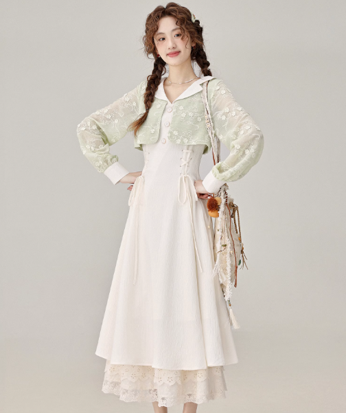 Temperament super fairy fake two piece white dress new holiday dress R1933