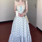 Blue floral dress gentle temperament beautiful summer skirt R0762