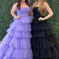 A-line Strapless Pleated Multi-Layers Tulle Long Prom Dress     S3226