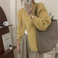 round neck solid color knitted cardigan for women autumn retro soft waxy loose warm sweater jacket      S3378