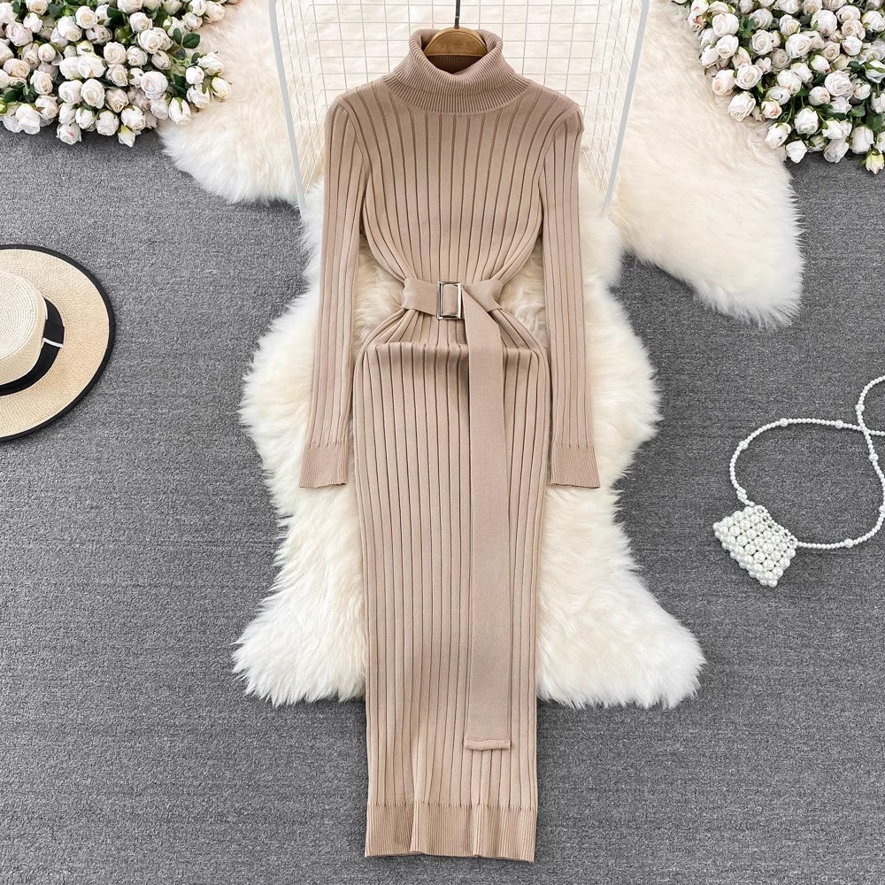 Long Skirt Elastic Tight Knitted Hip Cover Dress      S3890