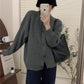 round neck solid color knitted cardigan for women autumn retro soft waxy loose warm sweater jacket      S3378