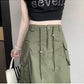 workwear skirt for women summer new mid-length high-waist drawstring a-line long skirt    S3416