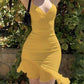 Retro yellow sexy suspenders waist hip skirt homecoming dress R3129