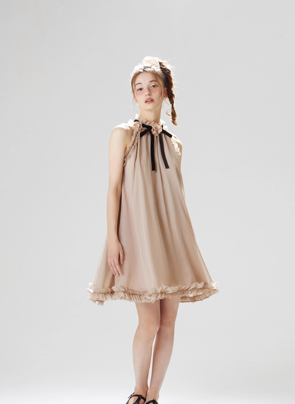 French halter neck vest dress petite sleeveless short skirt suspender skirt dress female summer R3527